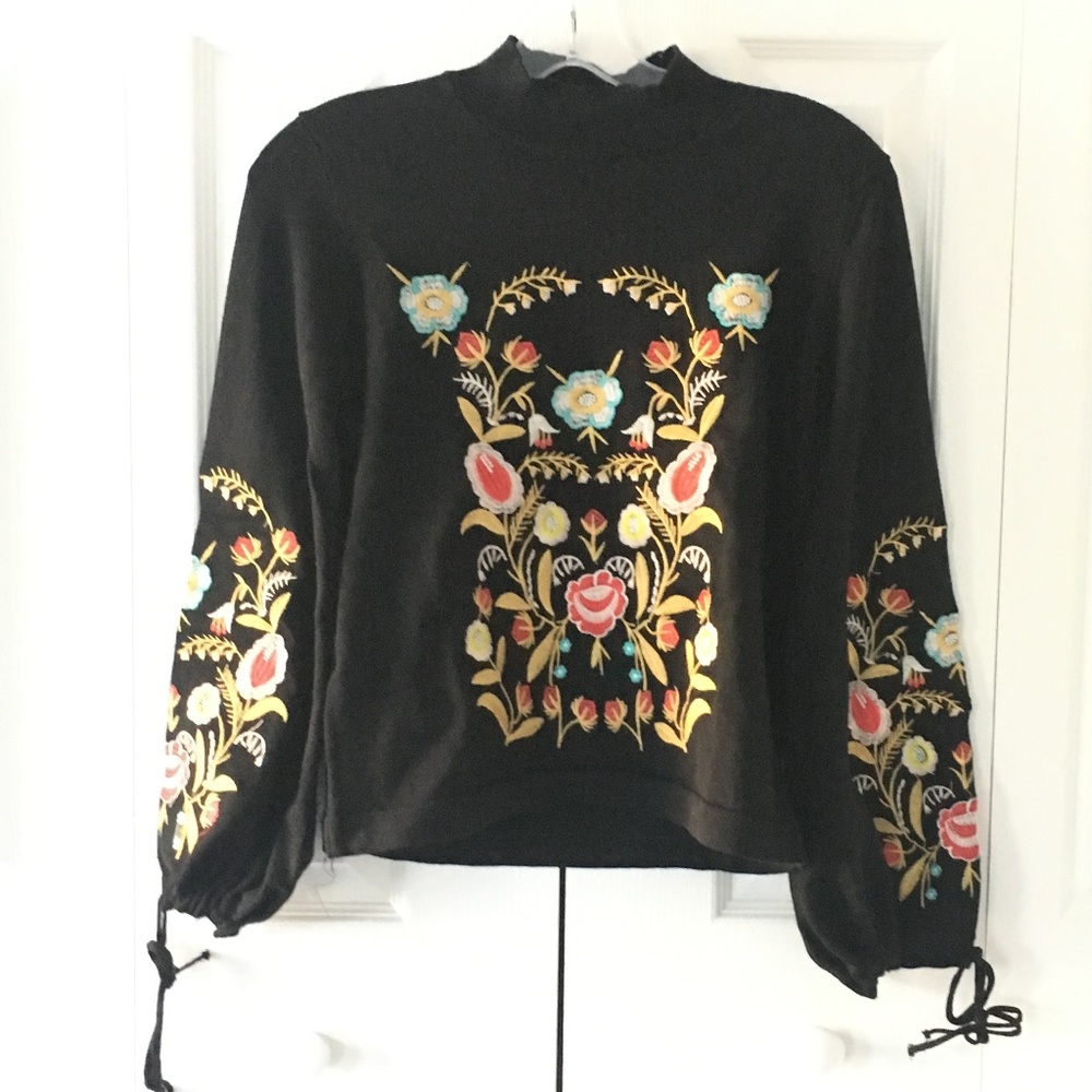 womens black floral embroidered sweater
